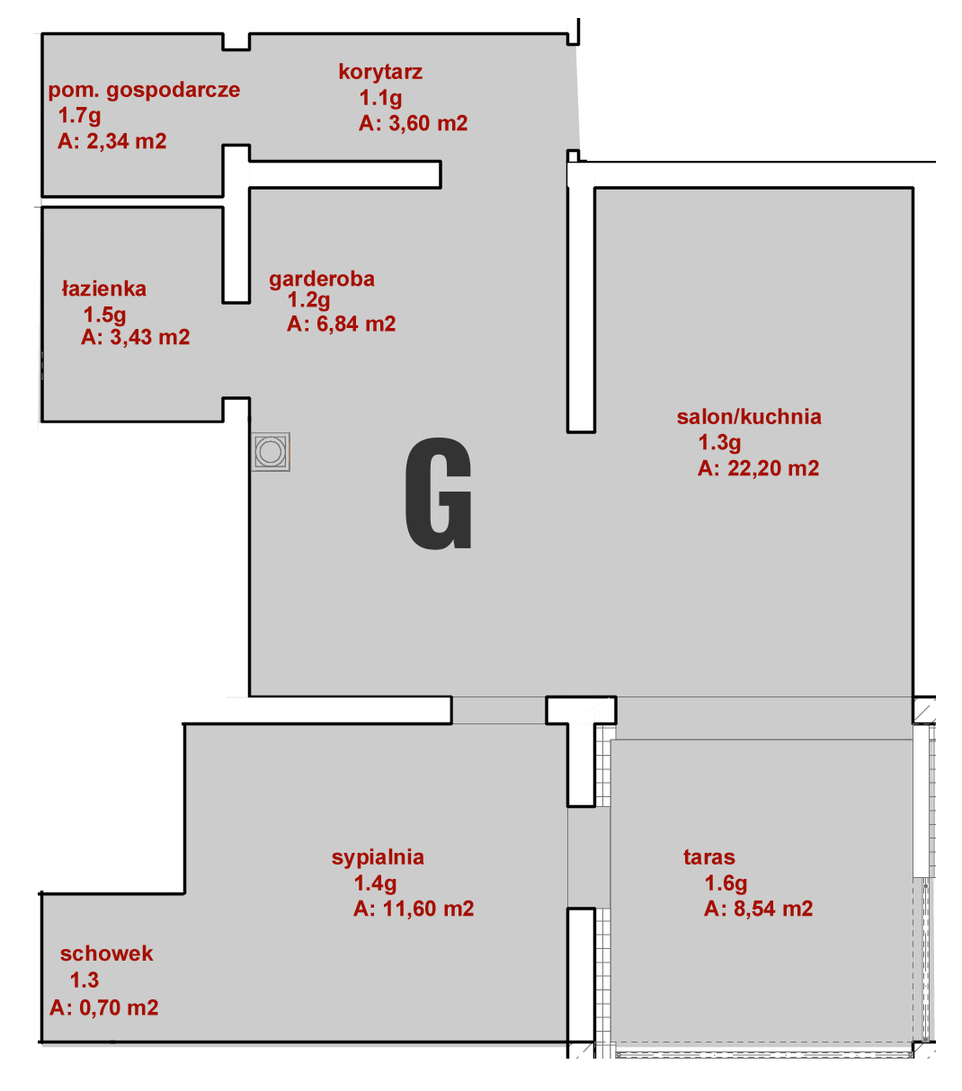 Rzut mieszkania G, budynek 1, Parter